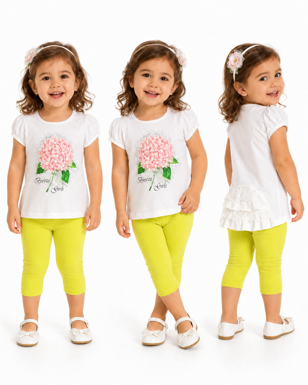Breeze Kız Bebek Parlak Taş Süslemeli Çiçekli Taytlı Yazlık Takım