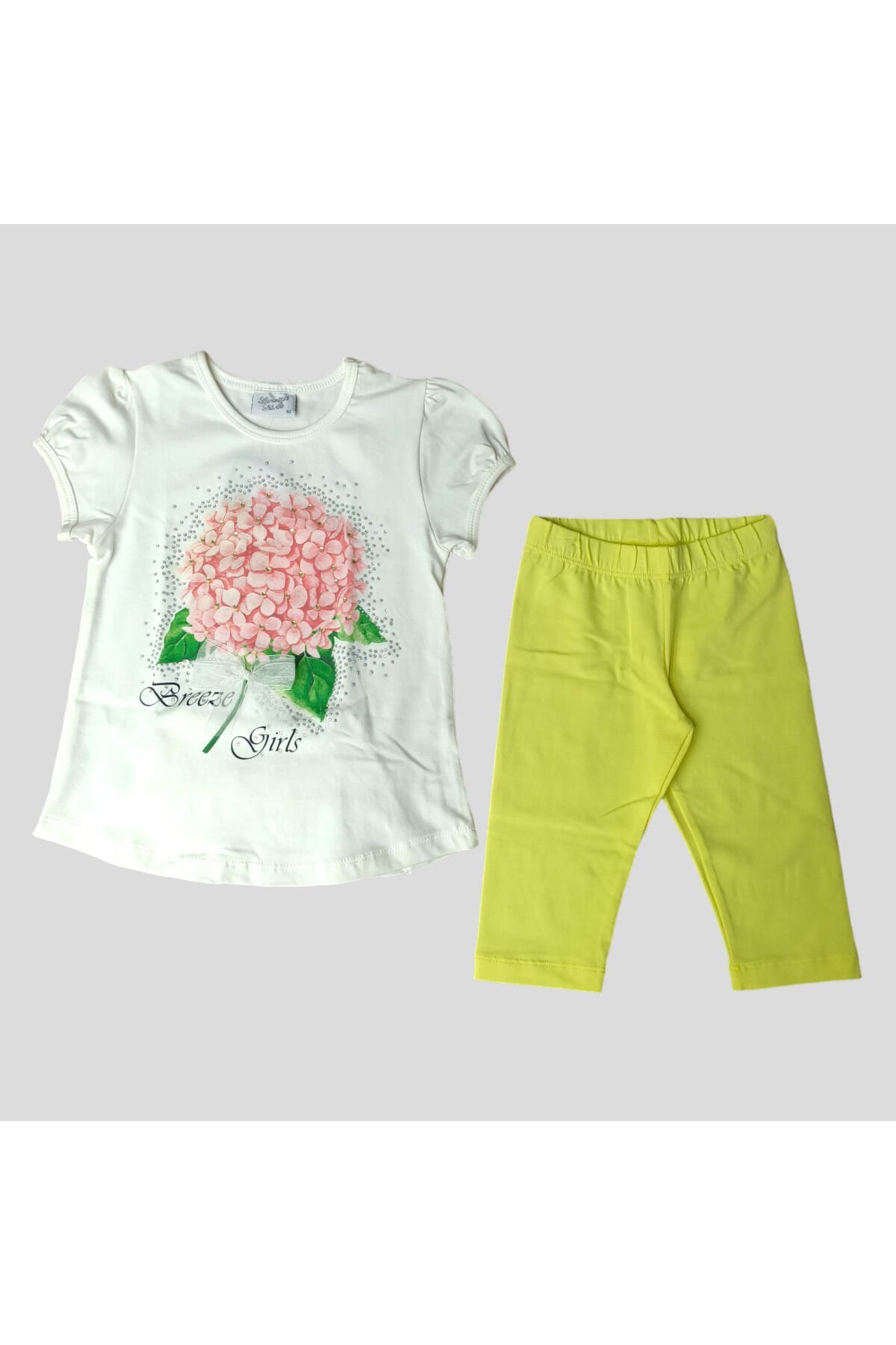 Breeze Kız Bebek Parlak Taş Süslemeli Çiçekli Taytlı Yazlık Takım