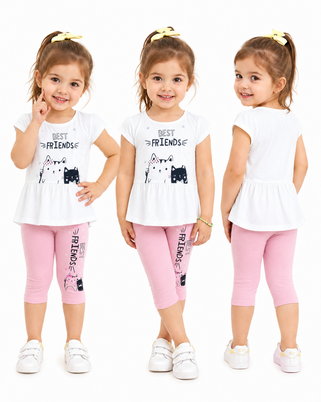 Dmb Kız Bebek Best Friends Sevimli Kedicikler Taytlı Yazlık Takım