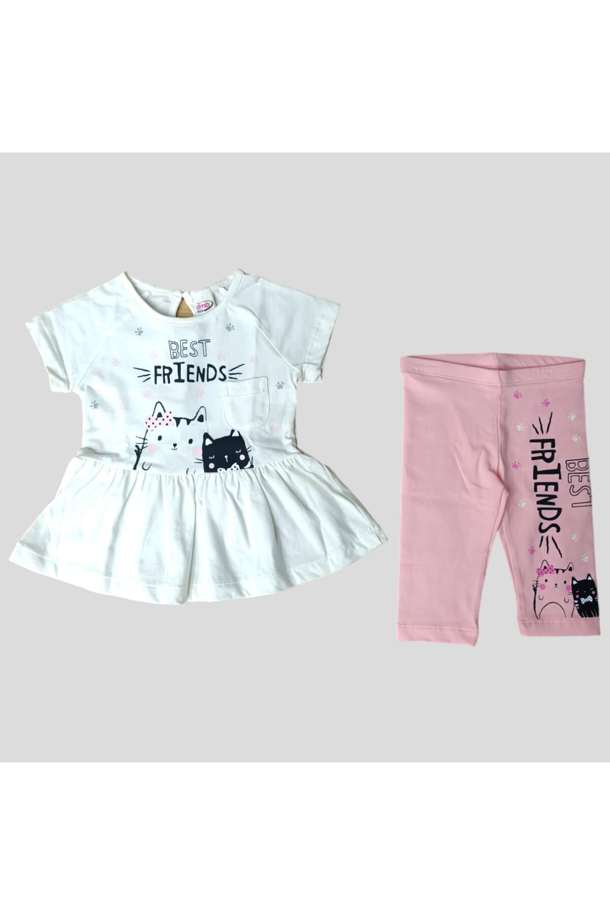 Dmb Kız Bebek Best Friends Sevimli Kedicikler Taytlı Yazlık Takım