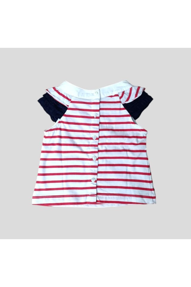 Çikoby Denizci Süslemeli Çizgili Fırfırlı Şortlu Takım