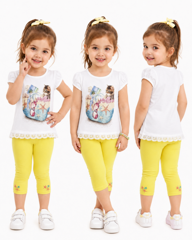 Breeze Kız Bebek Taşlı Kedili Taytlı Yazlık Takım