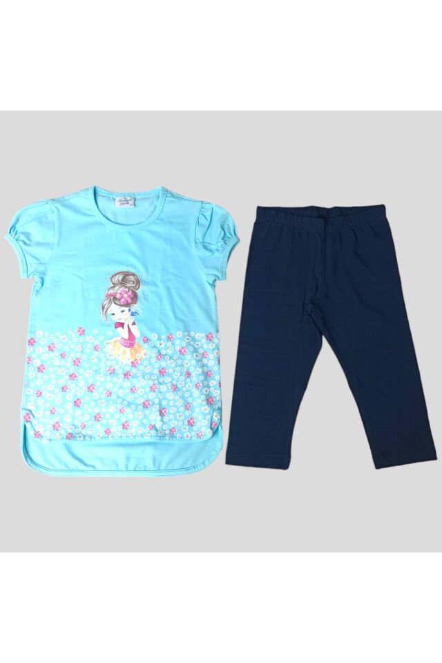 Breeze Kız Çocuk Çiçek Süslü Taytlı Yazlık Takım