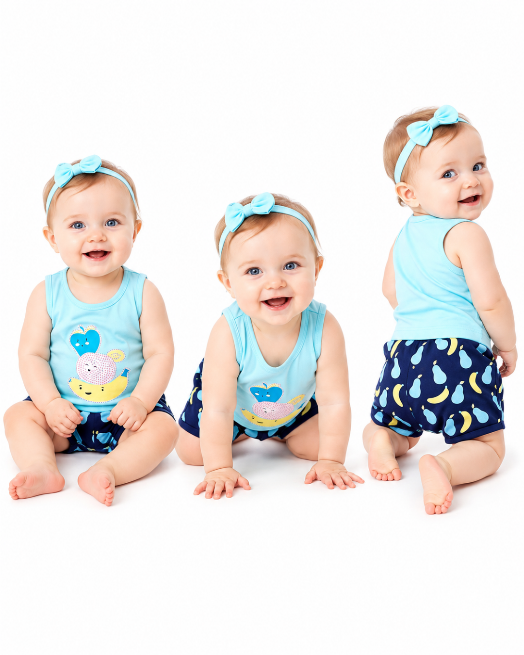 Pelops Kız Bebek Taşlı Sevimli Meyveler Şortlu Yazlık Takım