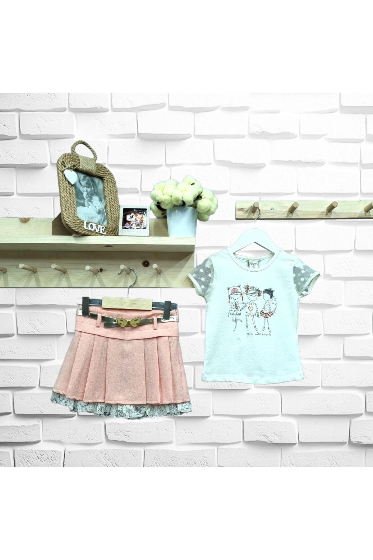 Himms Kız Bebek Taş Baskılı Süslü Kızlar Etekli Yazlık Takım