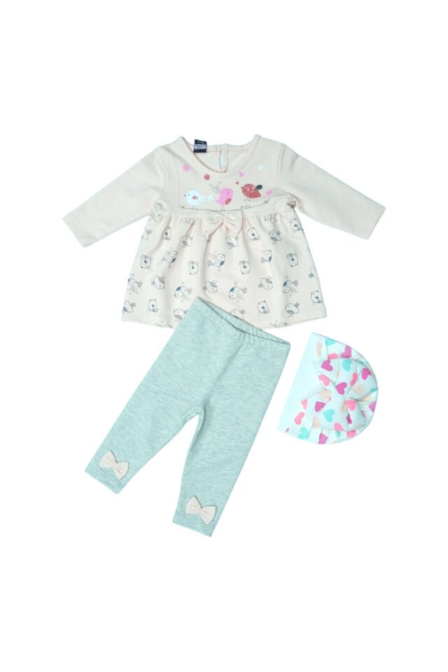 Pelops Kız Bebek Spor Taytlı Takım Krem - 12-18 Ay