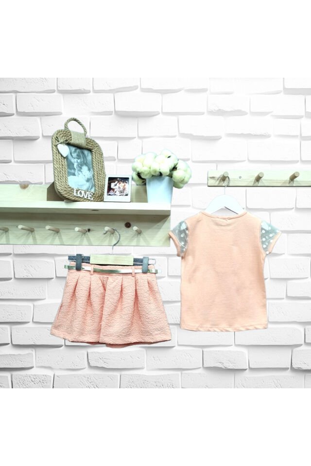 Himms Kız Bebek Taşlı Kalp Desenli Etekli Yazlık Takım