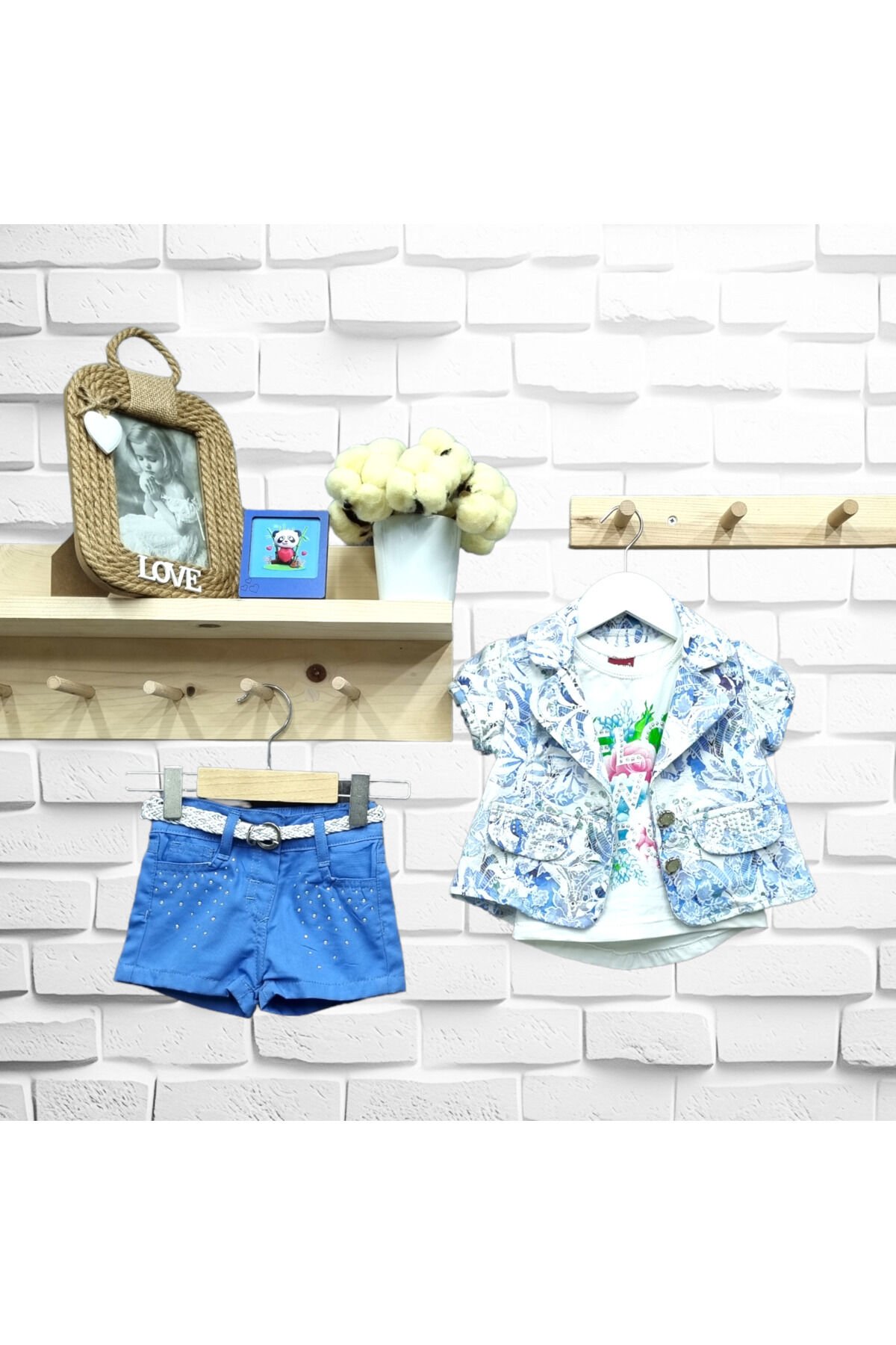 Flamini Kız Bebek Ceketli Şortlu Üçlü Yazlık Takım