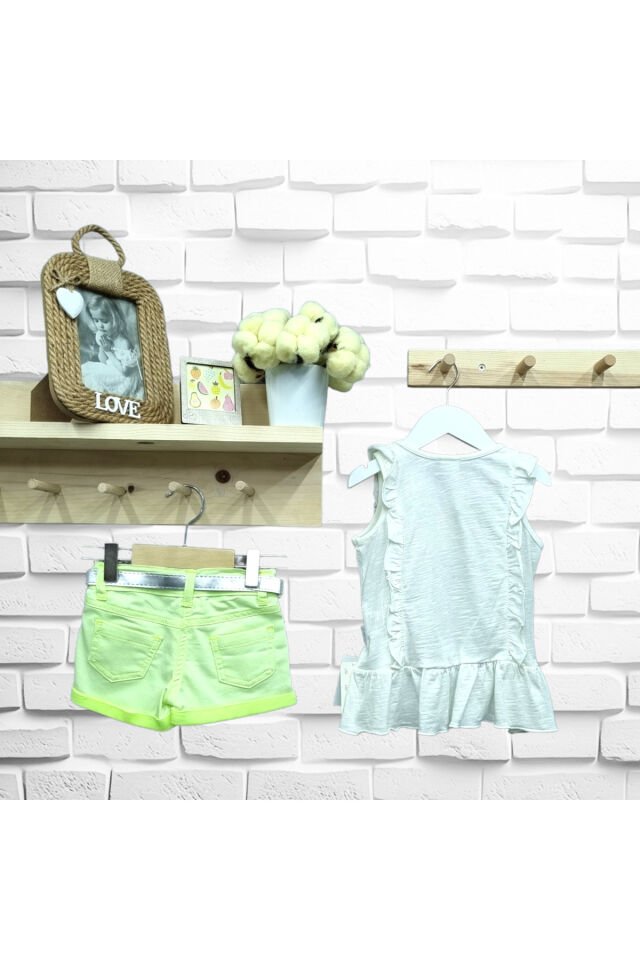 Wizzy Kız Bebek Çiçek Nakışlı Keten Şortlu Yazlık Takım