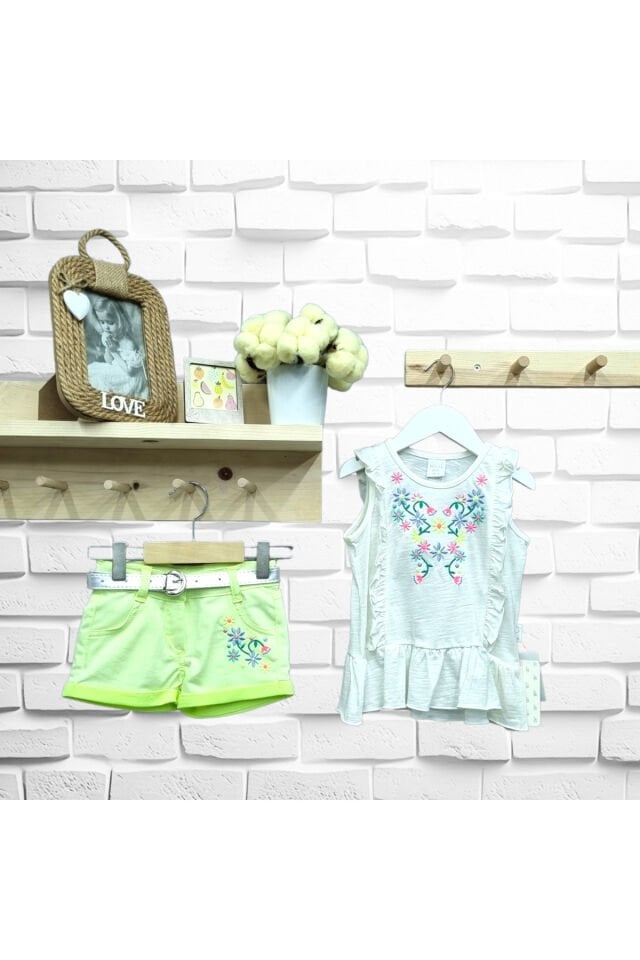 Wizzy Çiçek Nakışlı Keten Şortlu Takım