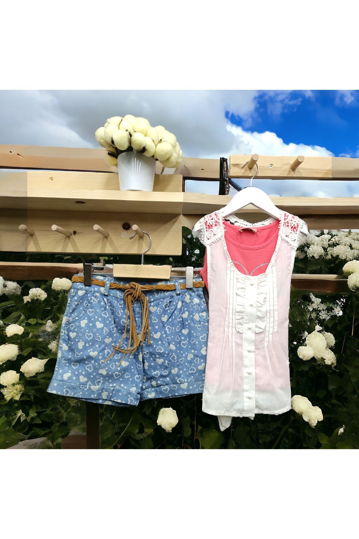 Himms Sıfır Kol Askılı Gömlek Model Keten Şortlu Takım