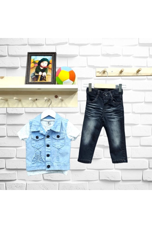 Canoz Erkek Bebek Kuru Kafa Kabartmalı Spor Ceketli Yazlık Takım