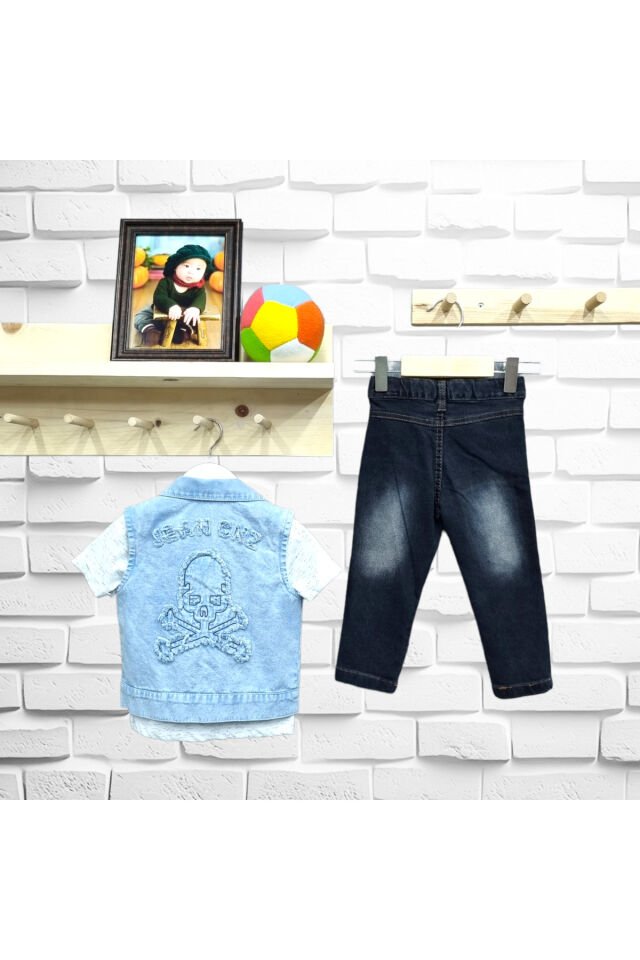 Canoz Erkek Bebek Kuru Kafa Kabartmalı Spor Ceketli Yazlık Takım