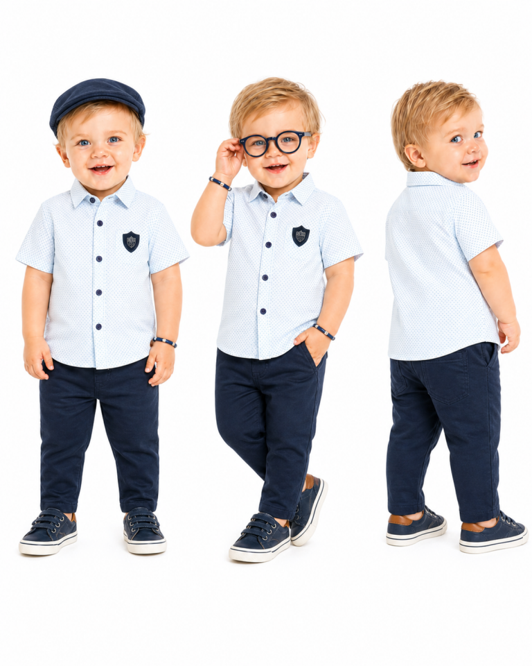 Babyunlu Erkek Bebek Keten Pantolonlu YazlıkTakım