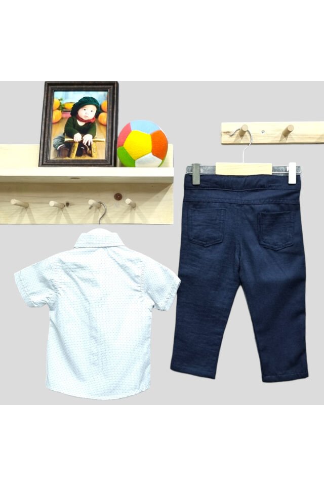 Babyunlu Erkek Bebek Keten Pantolonlu YazlıkTakım