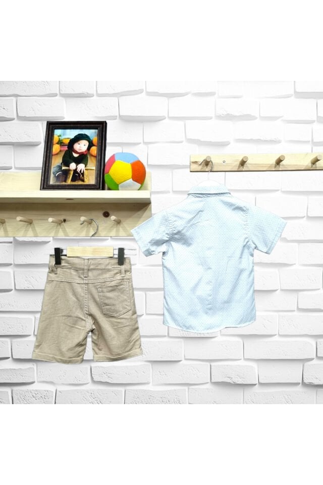 Babyunlu Puantiyeli Gömlekli Keten Şortlu Takım