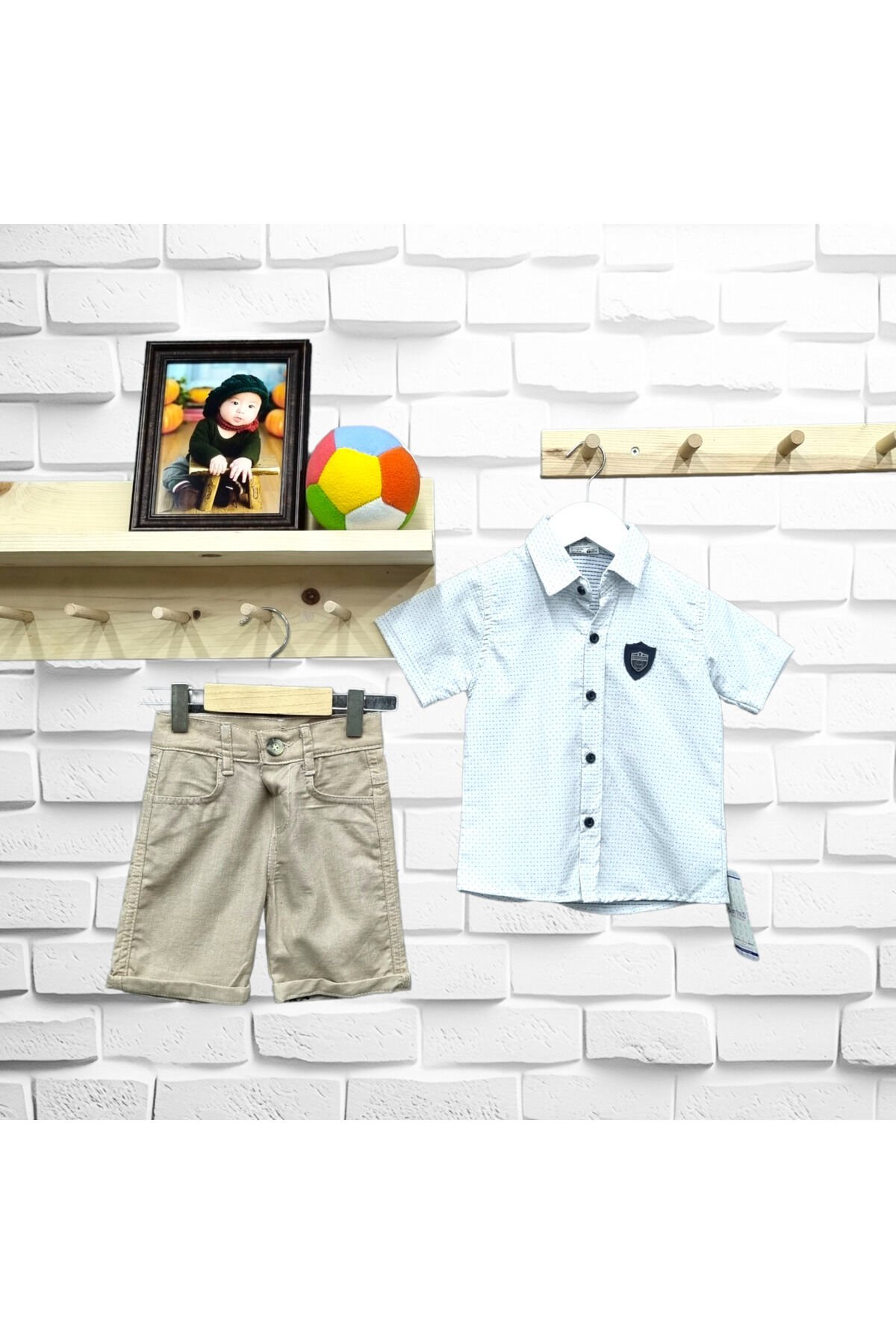 Babyunlu Puantiyeli Gömlekli Keten Şortlu Takım