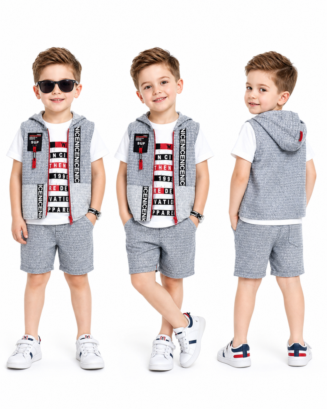 Babyboy Nice Ekstra Fosforlu Yelekli Şortlu Yazlık Takım