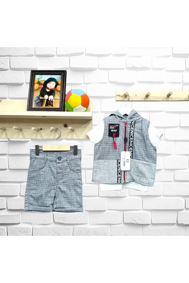 Babyboy Nice Ekstra Fosforlu Yelekli Şortlu Yazlık Takım