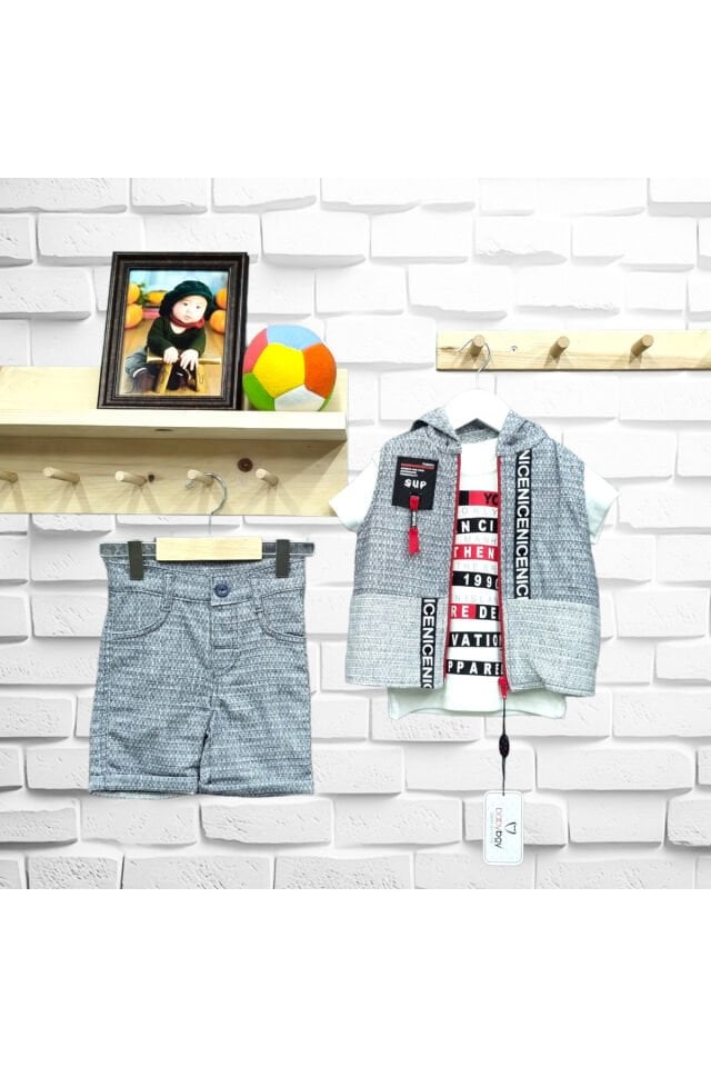 Babyboy Nice Ekstra Fosforlu Yelekli Şortlu Yazlık Takım
