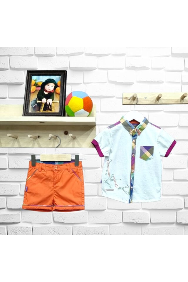 Maia Renkli Blok Desenli Gömlekli Şortlu Takım