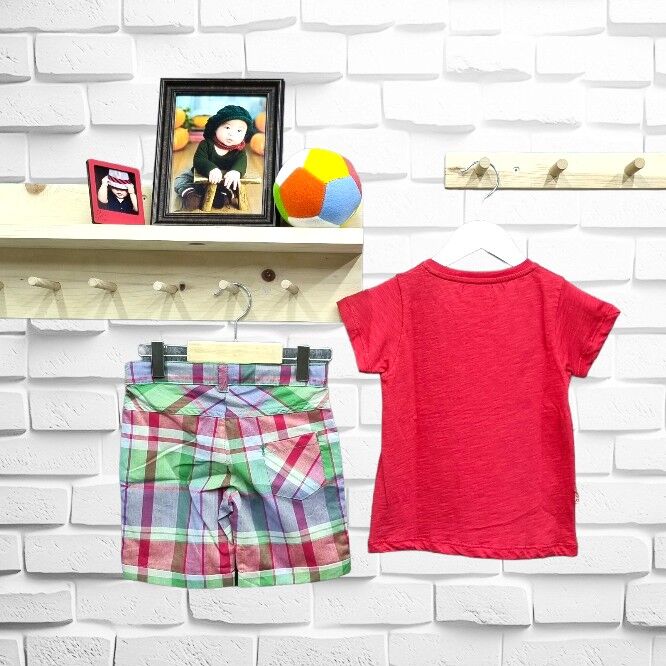 Maia Erkek Bebek Yazılı Kare Desen Şortlu Yazlık Takım