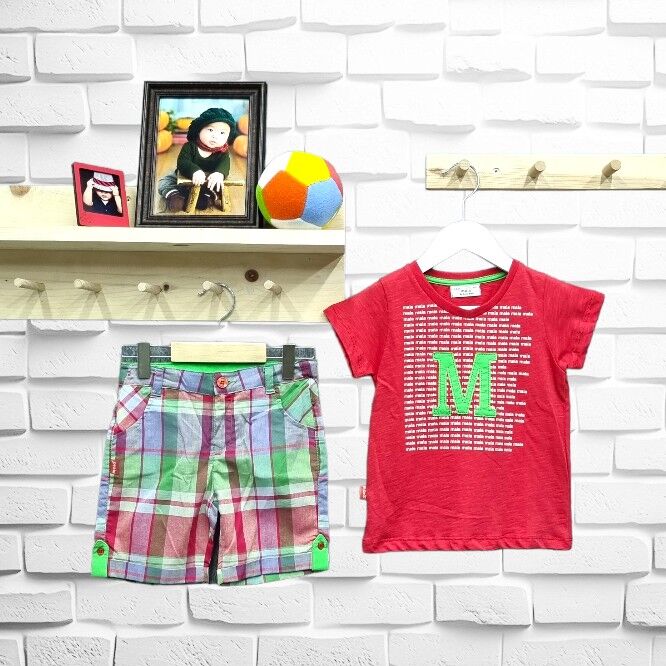 Maia Erkek Bebek Yazılı Kare Desen Şortlu Yazlık Takım