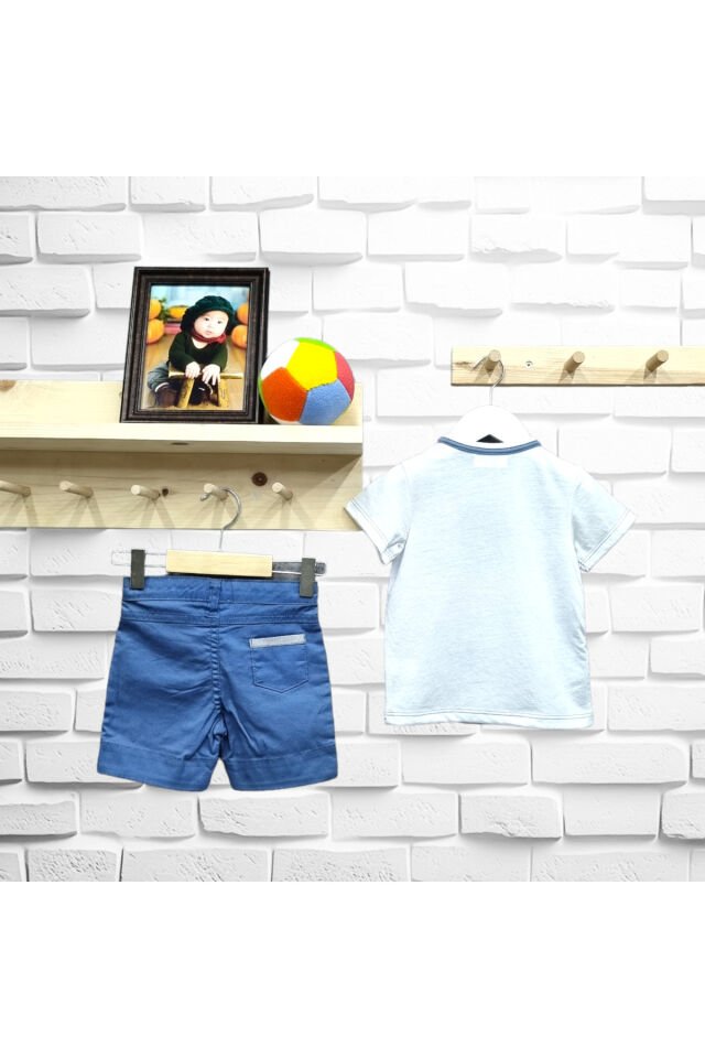 Maia Erkek Bebek Renk Desenli Keten Şortlu Yazlık Takım