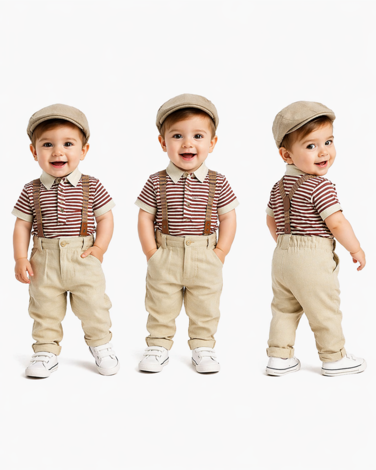 Maia Erkek Bebek Askılı Keten Pantolonlu Yazlık Takım
