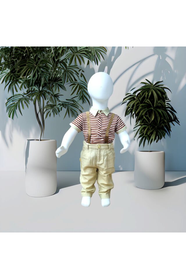 Maia Erkek Bebek Askılı Keten Pantolonlu Yazlık Takım