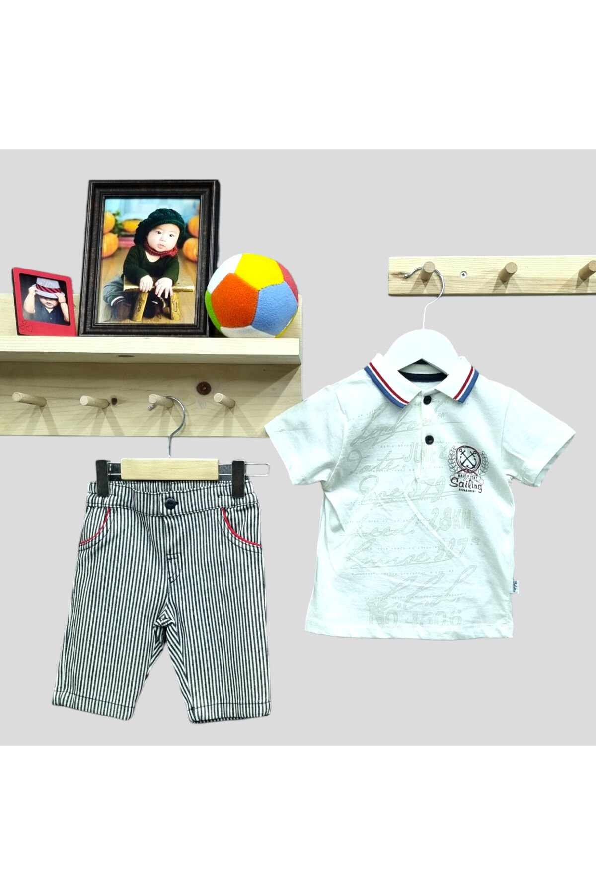 Kts Erkek Bebek Polo Yaka Yazılı Keten Şortlu Yazlık Takım