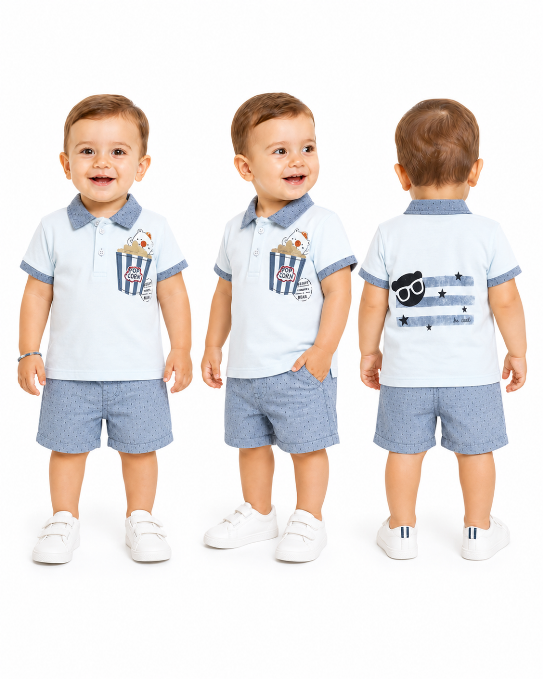 Babyrose Erkek Bebek Popcorn Ayıcık Puantiyeli Şortlu Yazlık Takım