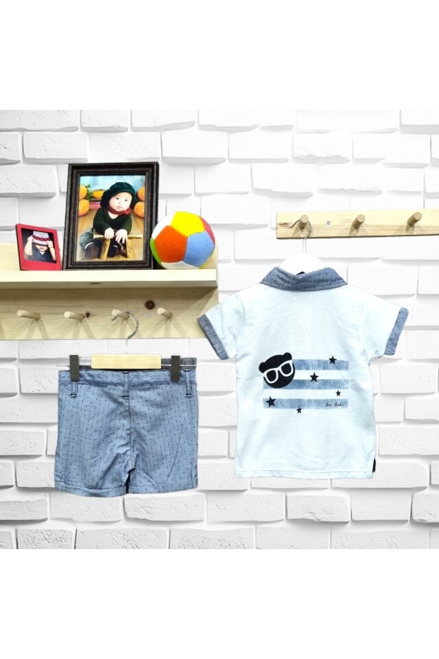 Babyrose Erkek Bebek Popcorn Ayıcık Puantiyeli Şortlu Yazlık Takım