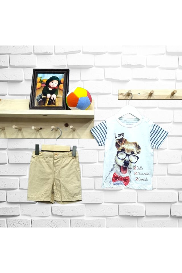 Bebetto Erkek Bebek Sevimli Köpek Lucy Baskılı Şortlu Yazlık Takım