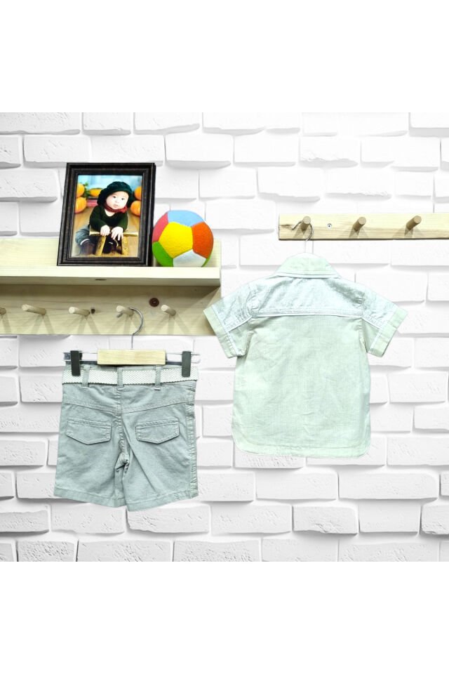 Kts Erkek Bebek Çiçek Desen Keten Gömlekli Şortlu Yazlık Takım