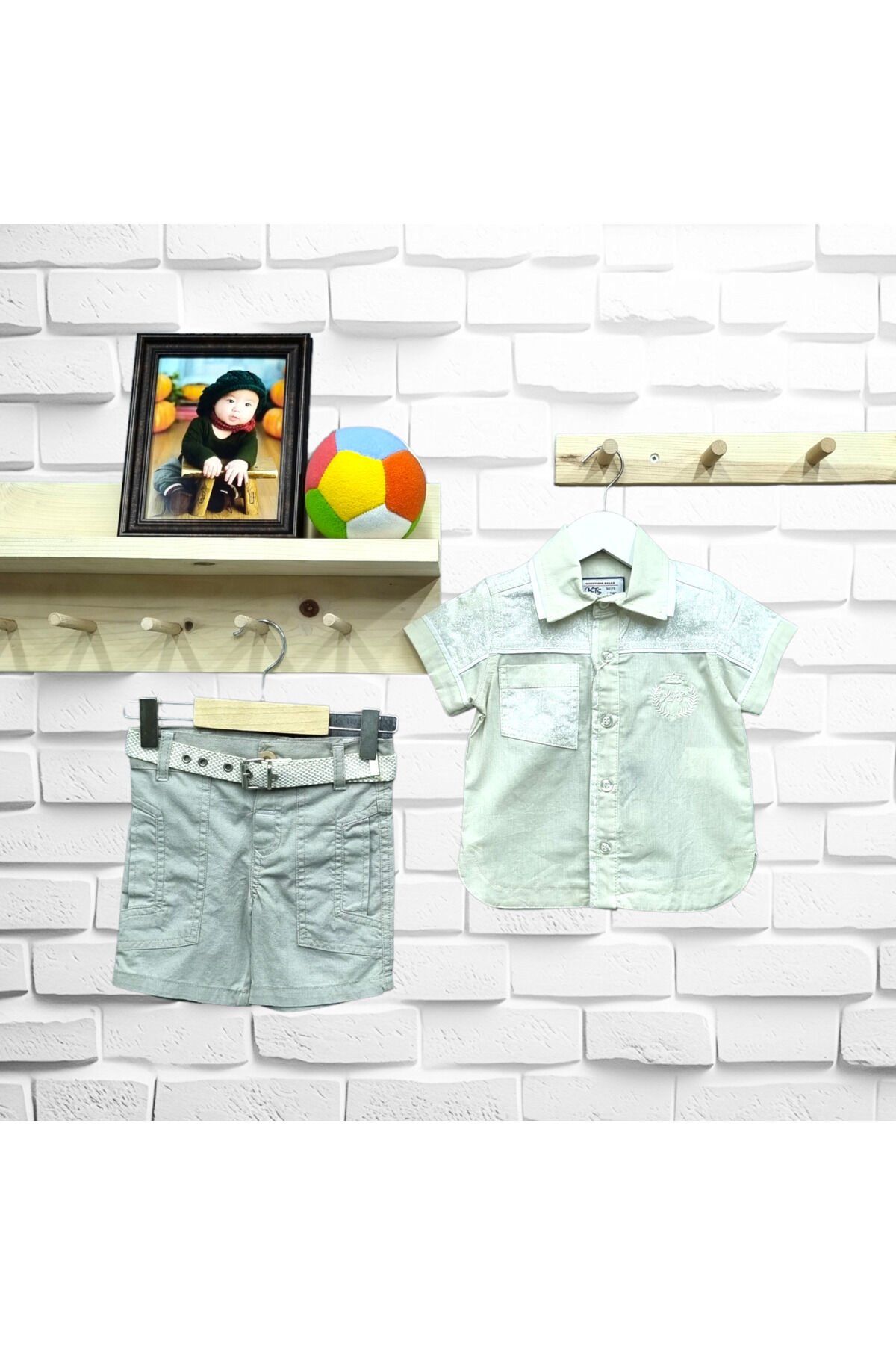 Kts Erkek Bebek Çiçek Desen Keten Gömlekli Şortlu Yazlık Takım