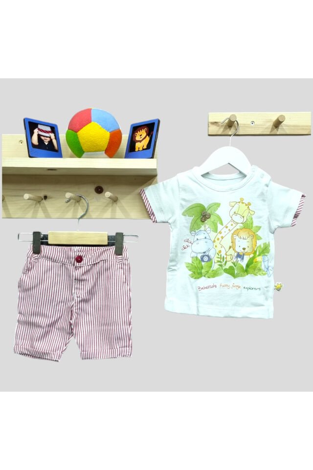 Bebetto Erkek Bebek Tropikal Baskılı Bermuda Şortlu Yazlık Takım