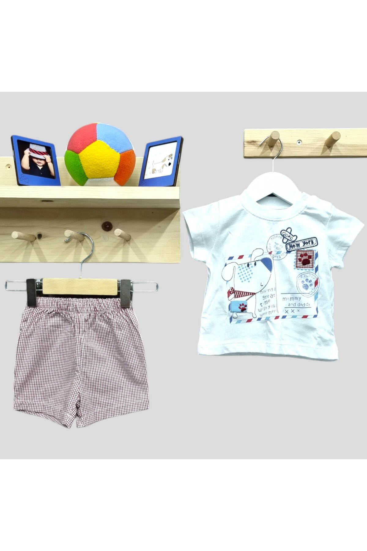 Bebetto Erkek Bebek Sevimli Pati Kare Desen Şortlu Yazlık Takım