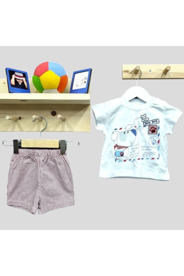 Bebetto Erkek Bebek Sevimli Pati Kare Desen Şortlu Yazlık Takım