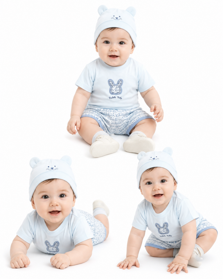 Bebetto Erkek Bebek Minik Tavşan Desen Şortlu Yazlık Takım