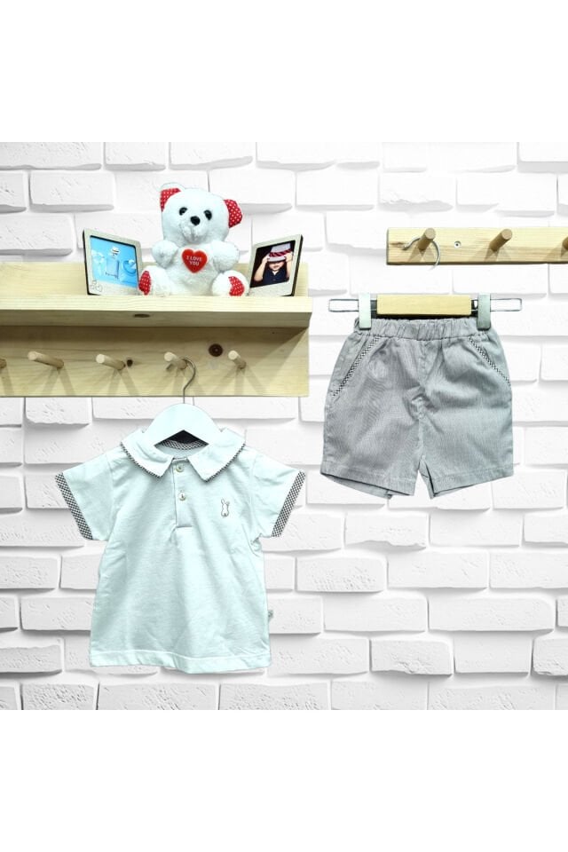Bebetto Polo Yaka Çizgi Keten Şortlu Takım