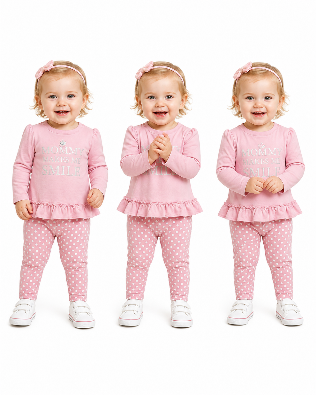 Bebetto Kız Bebek Mommy Makes Me Smile Puantiyeli Taytlı Takım