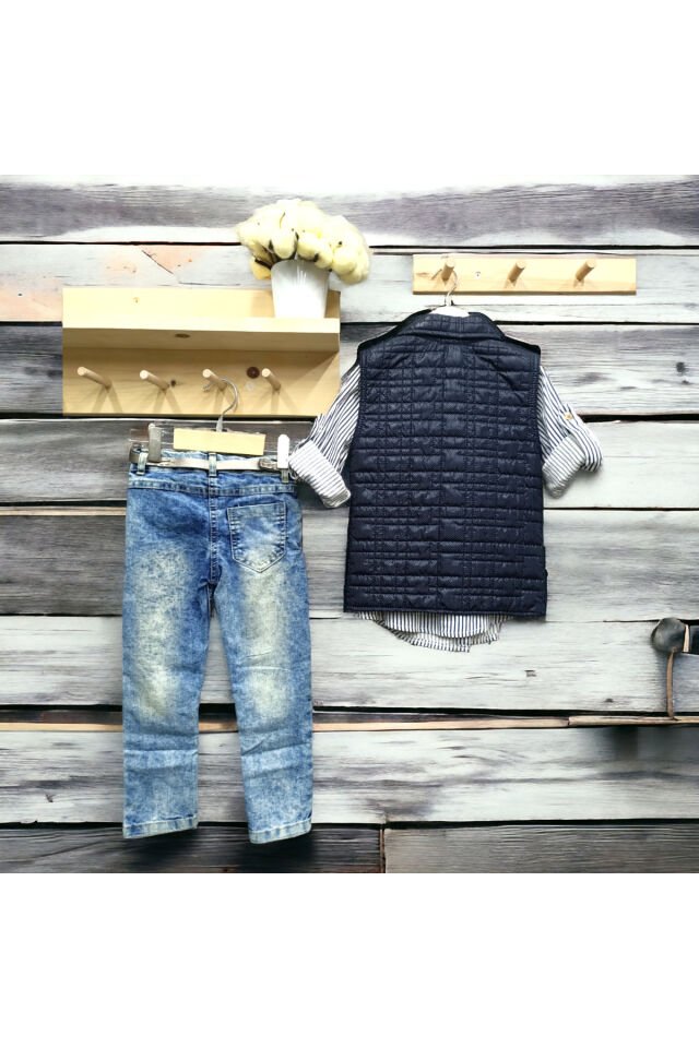 Miss Elitte Kız Çocuk Kapitone Yelekli Pantolonlu Üçlü Takım