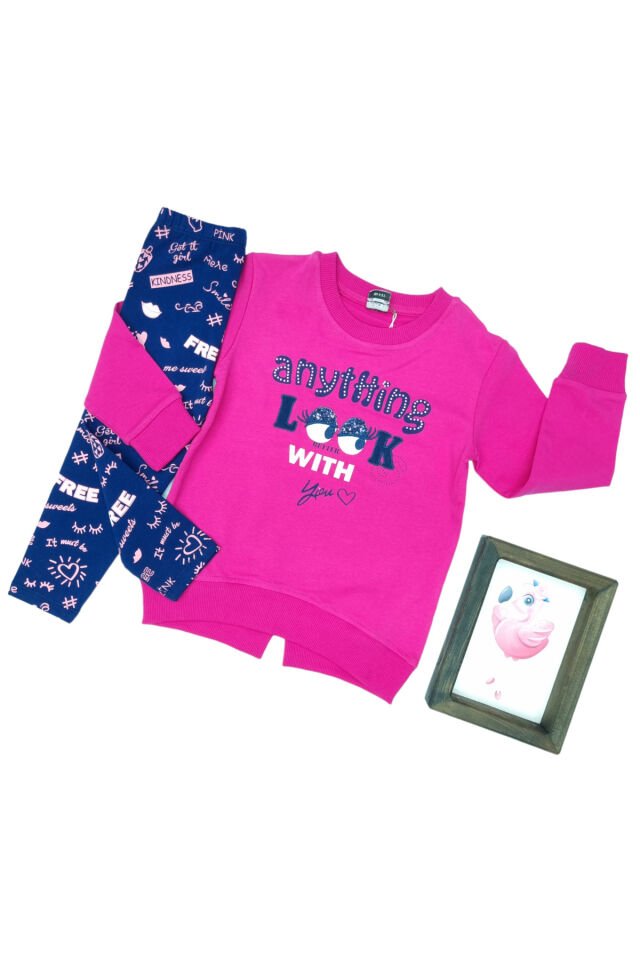 Pelops Kız Çocuk Spor Taytlı Takım Pembe - 4-5 Yaş