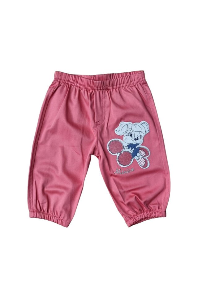 Minice Kız Bebek Sevimli Tavşan Baskılı Pantolon Nar Çiçeği - 3-6 Ay