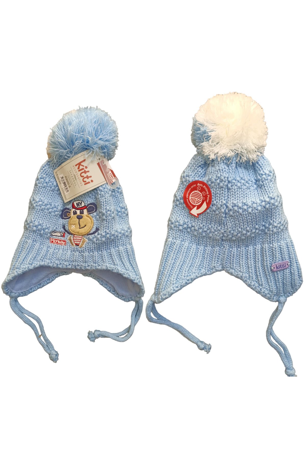 Kitti Sevimli Köpek Nakışlı Erkek Bebek Triko Bere