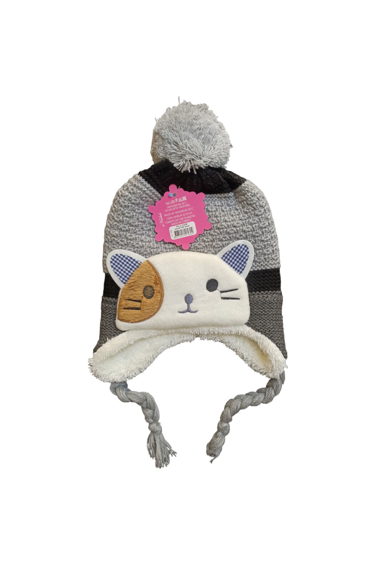 Kadim Sevimli Kedi Süslemeli Unisex Triko Çocuk Beresi