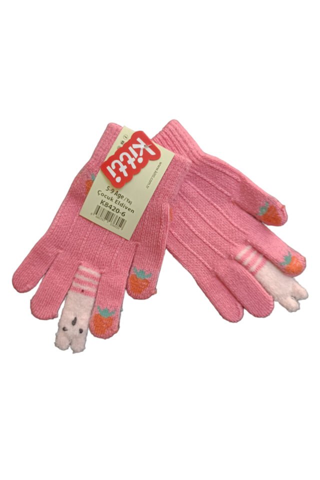 Kitti Sevimli Ayıcık ve Çilek Detaylı Kız Çocuk Eldiven