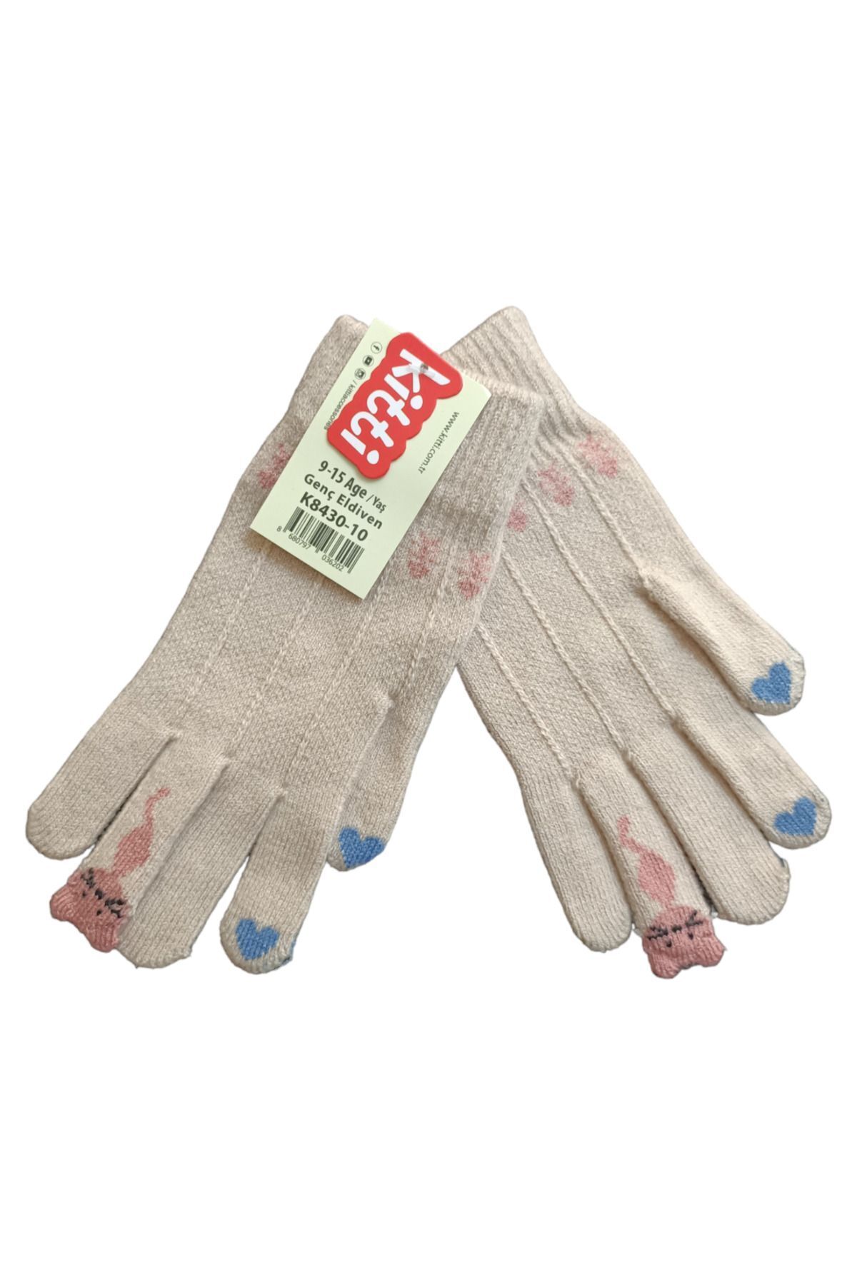 Kitti Kedi ve Kalp Detaylı Kız Çocuk Eldiven