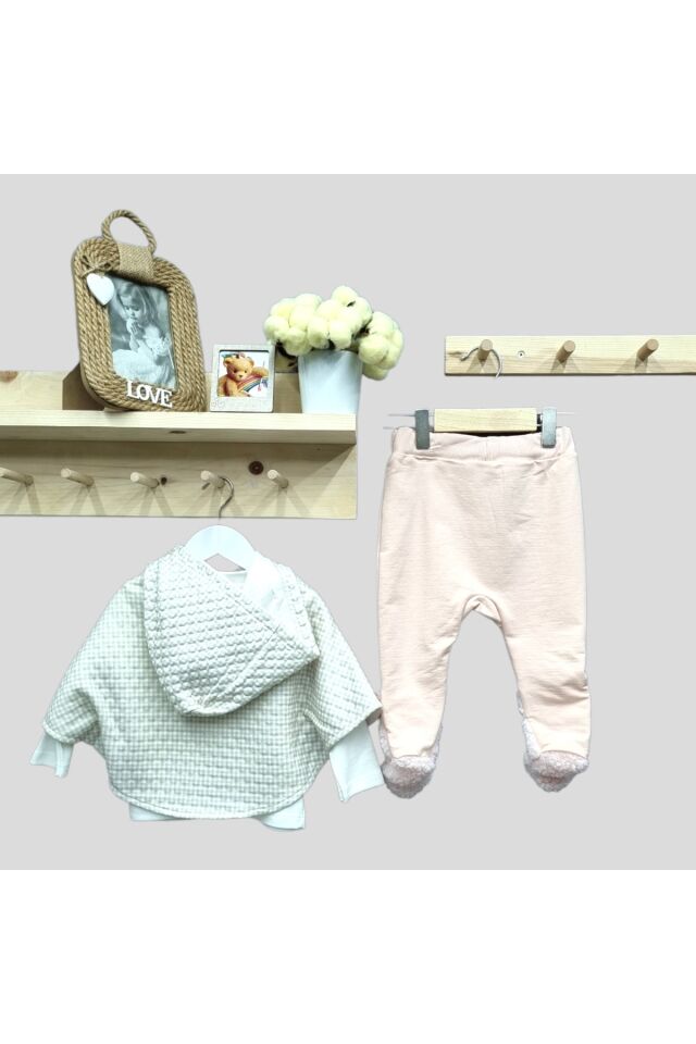 Babyrose Kız Bebek Pelerinli Üçlü Takım